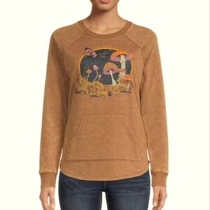 Brown Distressed Mushrooms scene lightweight sweatshirt XS w/ pocket